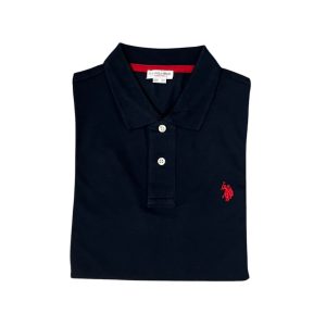 U.S. Polo Assn. - Polo a manica corta King in cotone blu scuro logo ricamato rosso