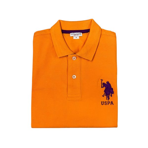 U.S. Polo Assn. - Polo a manica corta Kory in cotone arancione logo ricamato viola