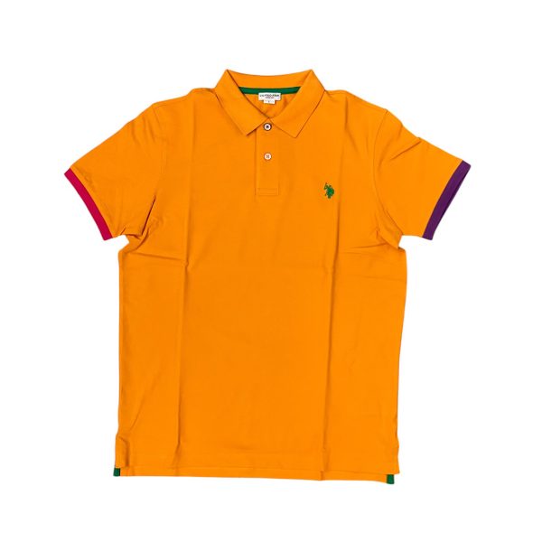 U.S. Polo Assn. - Polo a manica corta Kory in cotone arancione logo ricamato verde - immagine 2