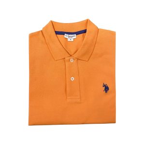 U.S. Polo Assn. - Polo a manica corta Card in cotone arancione logo ricamato viola