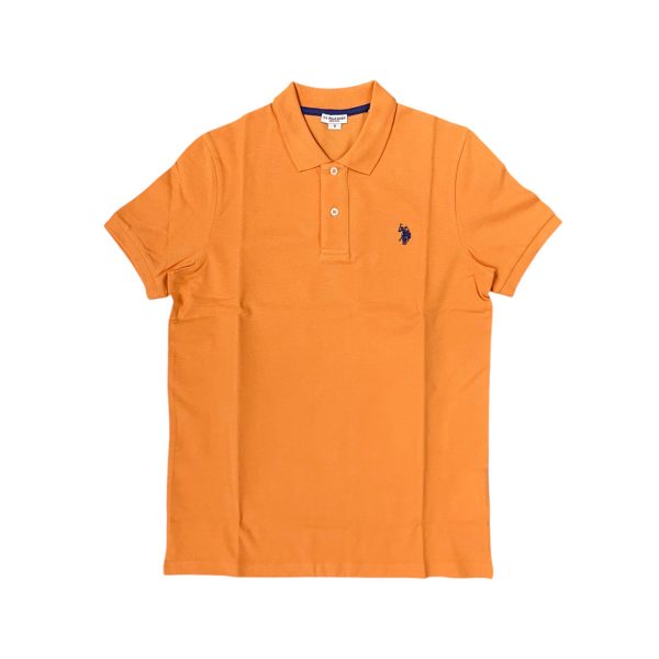 U.S. Polo Assn. - Polo a manica corta Card in cotone arancione logo ricamato viola - immagine 2