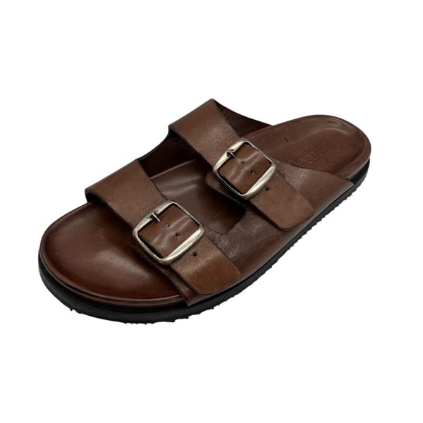Brecos - EU/42 - Sandali piatti in pelle vitello brandy Sorrento 12434
