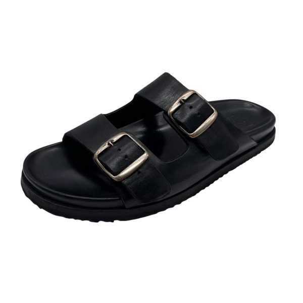 Brecos - EU/42 - Sandali piatti in pelle vitello nero Sorrento 12434