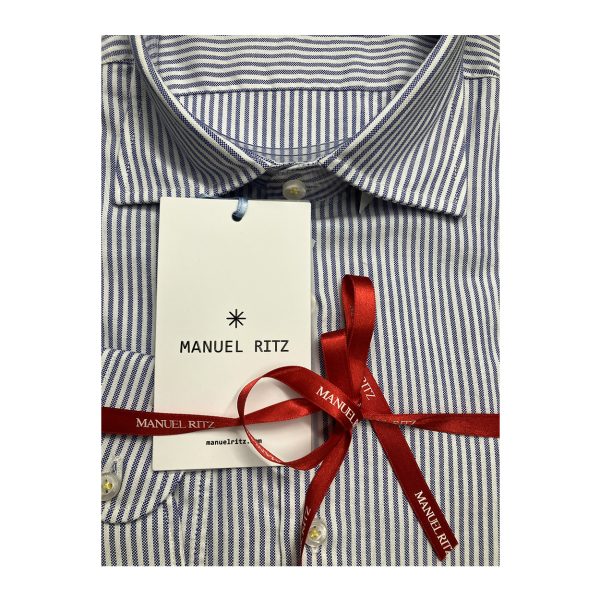 Manuel Ritz - Camicia in cotone a righe bianco blu 3632E602L - immagine 3