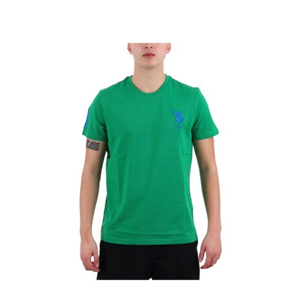 U.S. Polo Assn. - T-shirt a maniche corte in cotone piquet verde con logo blu - immagine 2