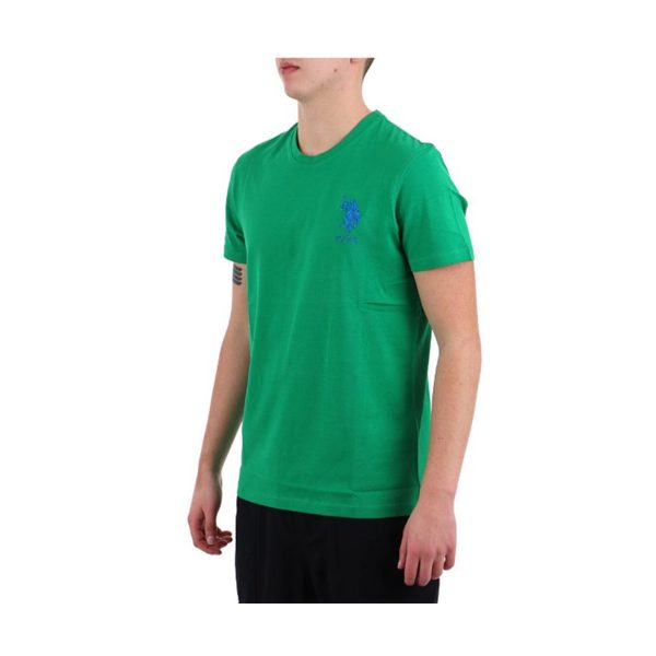 U.S. Polo Assn. - T-shirt a maniche corte in cotone piquet verde con logo blu - immagine 3