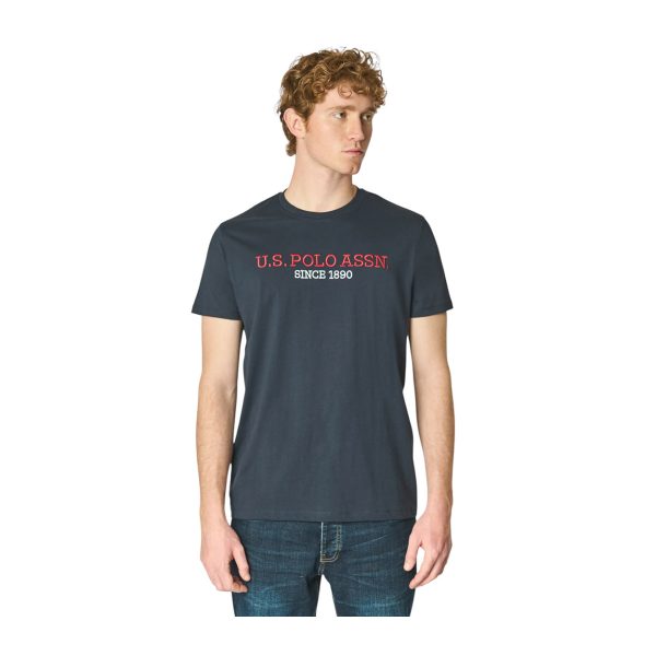 U.S. Polo Assn. - T-shirt con ricami frontali in cotone blu scuro 67950 - immagine 2
