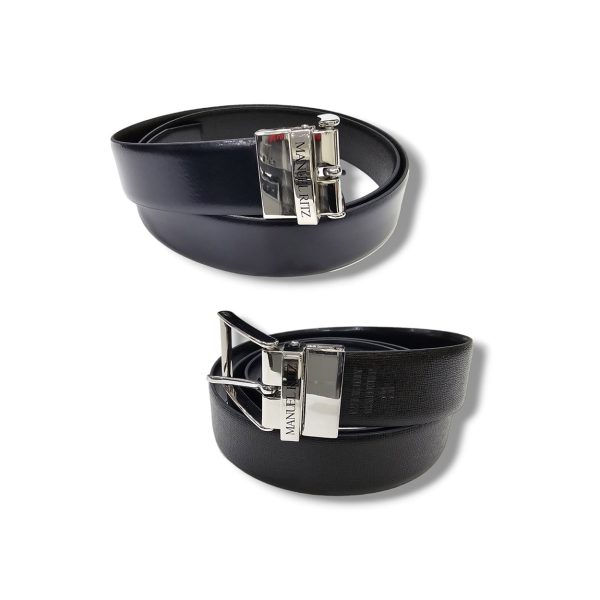 Manuel Ritz - 120 cm - Cintura double face in pelle nero blu navy 3630Y500 - immagine 3