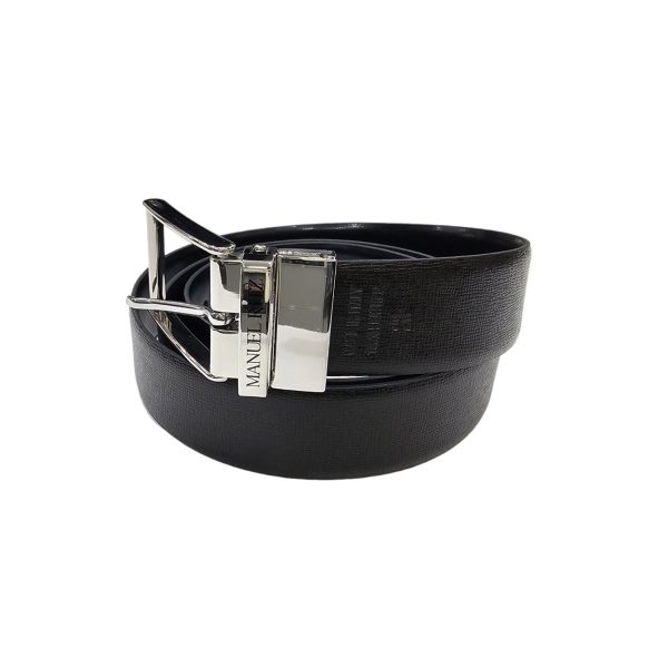 Manuel Ritz - 120 cm - Cintura double face in pelle nero blu navy 3630Y500