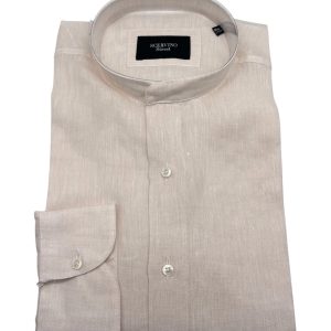 Scervino Street - Camicia in lino beige con colletto coreano