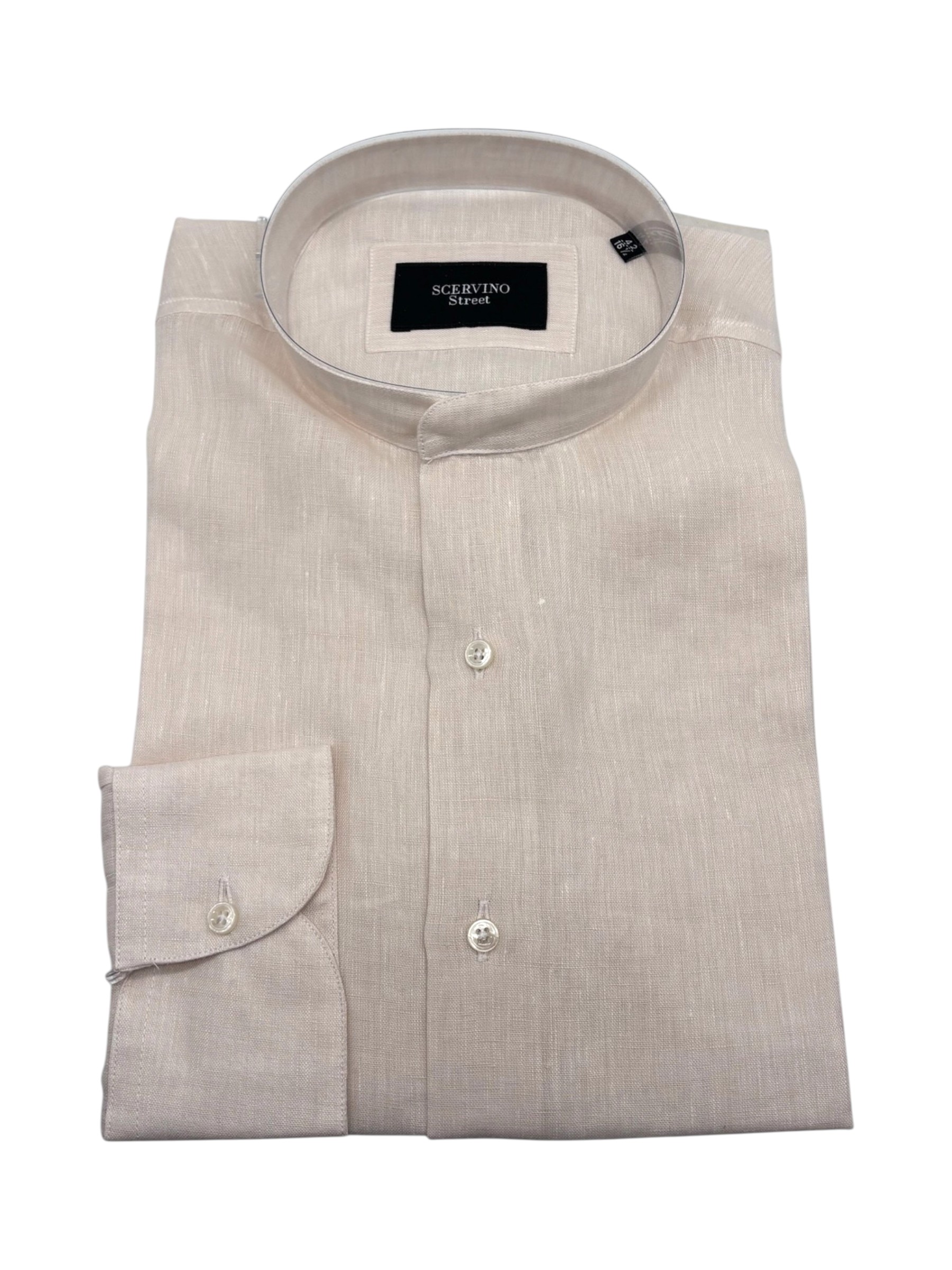 Scervino Street - Camicia in lino beige con colletto coreano