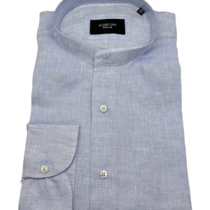 Scervino Street - Camicia in lino celeste con colletto coreano