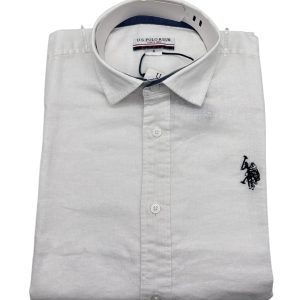 U.S. Polo Assn. - Camicia in lino bianco ottico a maniche corte