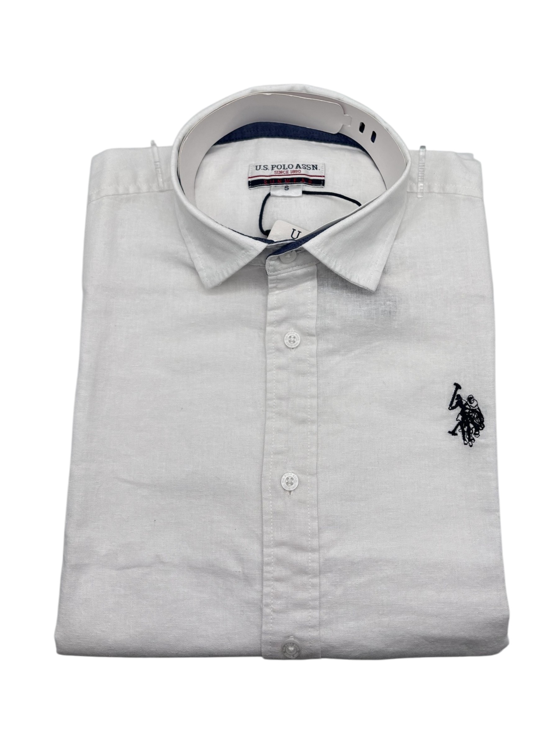 U.S. Polo Assn. - Camicia in lino bianco ottico a maniche corte