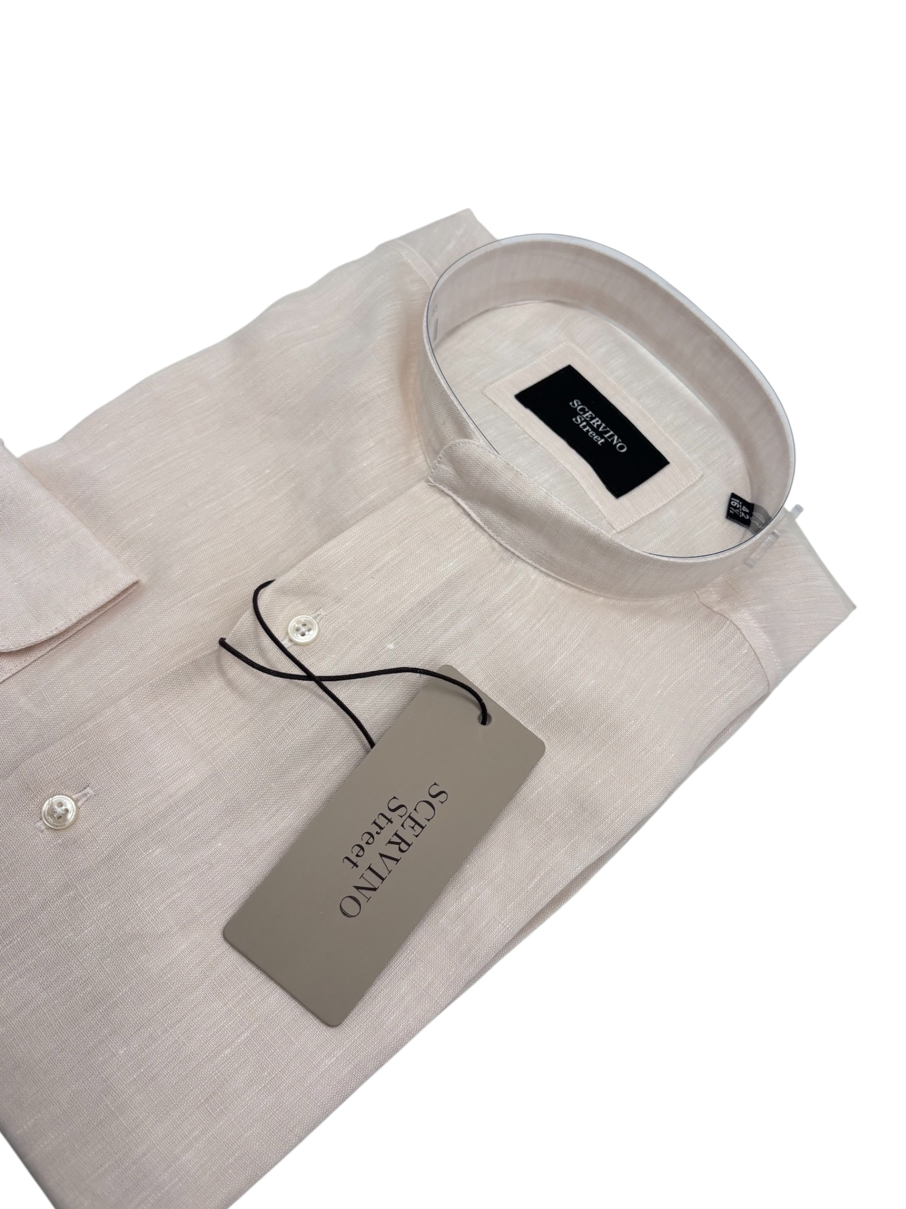 Scervino Street - Camicia in lino beige con colletto coreano - immagine 3