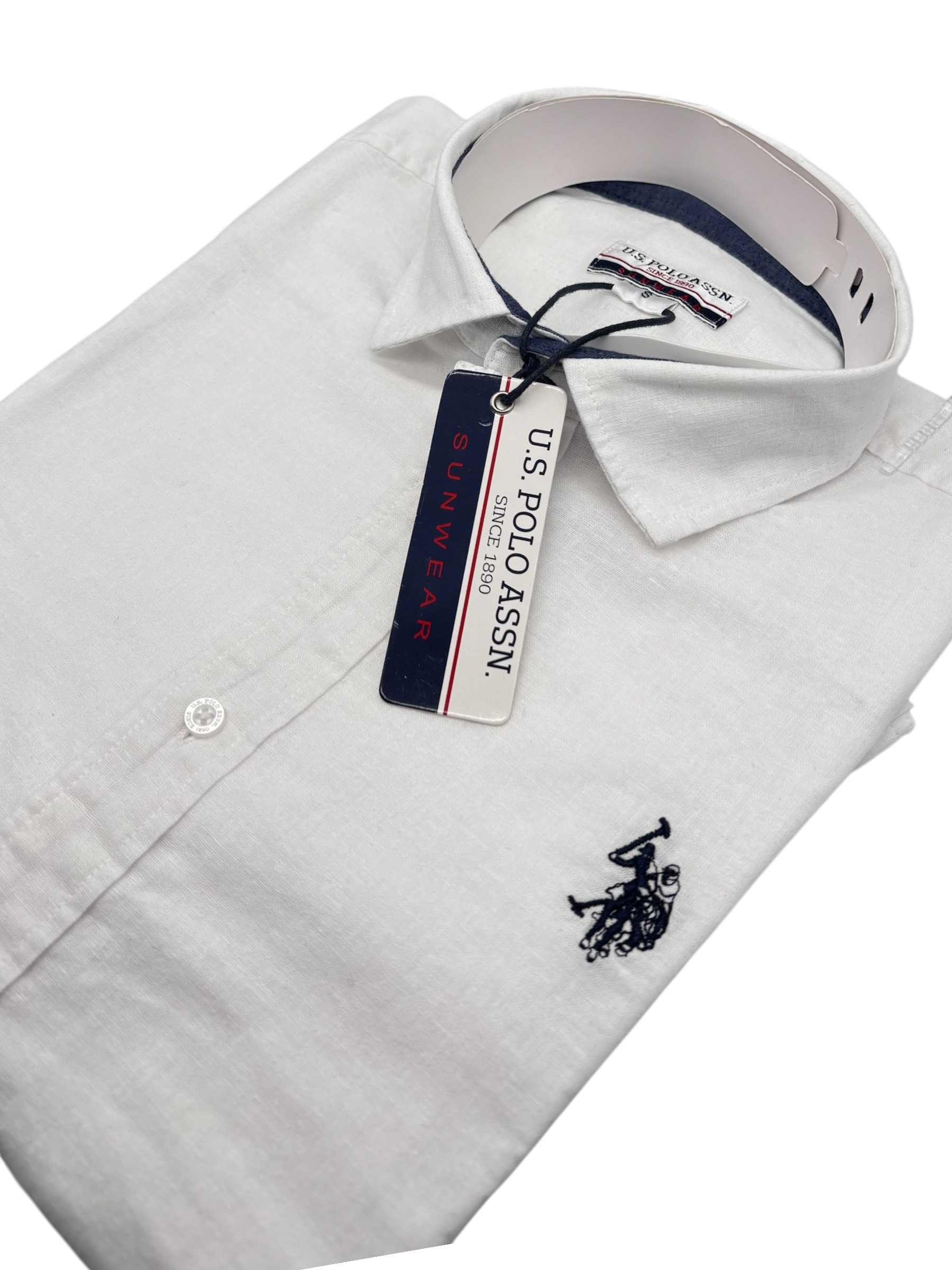 U.S. Polo Assn. - Camicia in lino bianco ottico a maniche corte - immagine 3