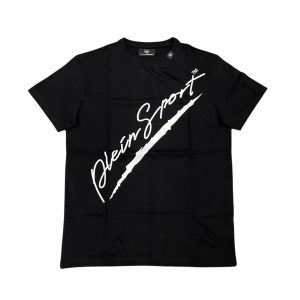 Plein Sport - S - T-shirt in cotone elasticizzato nero con stampa bianco