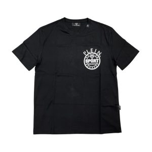 Plein Sport - T-shirt in cotone elasticizzato nero con stampa bianco