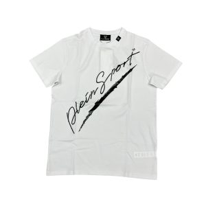 Plein Sport - S - T-shirt in cotone elasticizzato bianco con stampa nero