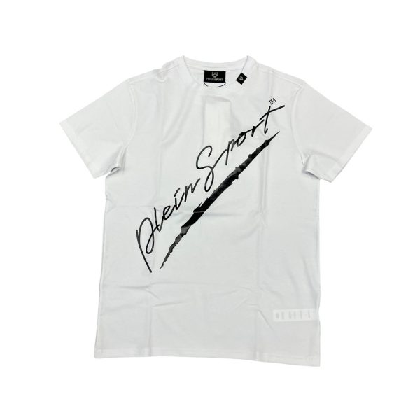 Plein Sport - S - T-shirt in cotone elasticizzato bianco con stampa nero