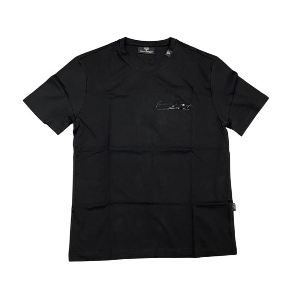 Plein Sport - S - T-shirt in cotone nero con stampa tinta su tinta