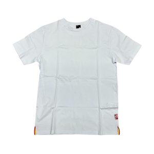 Kejo - XL - T-shirt in cotone bianco con rifiniture multicolore