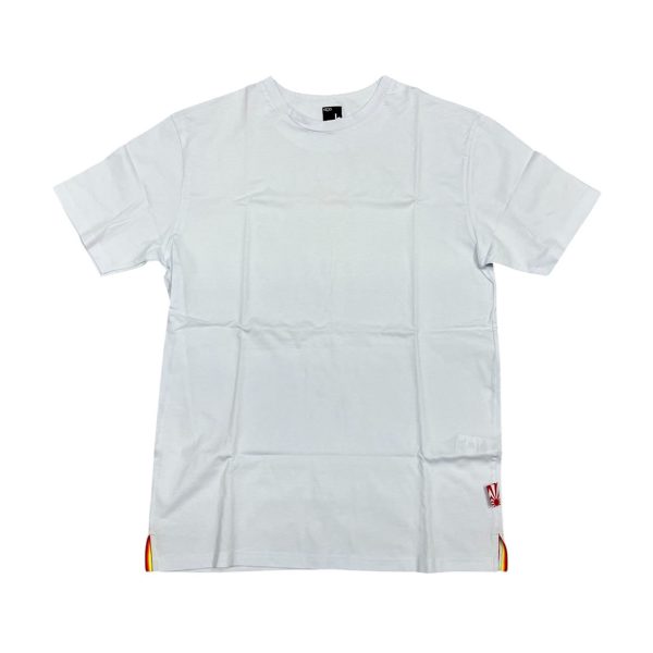 Kejo - XL - T-shirt in cotone bianco con rifiniture multicolore