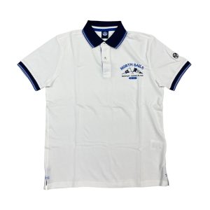 North Sails - M - Polo S/S w/Graphic bianco blu