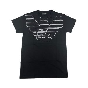 Emporio Armani - S - T-shirt in cotone nero stampa logo bianco PJ05Z