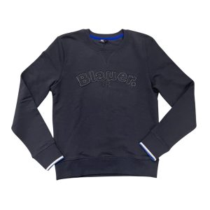 Blauer - S - Felpa girocollo in cotone elasticizzato blu scuro 19ABLUF03055