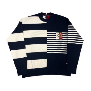 Tommy Hilfiger - XL - Maglione in maglia di cotone e poliestere bianco blu THFLEX