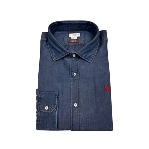 U.S. Polo Assn. - Camicia slim fit in cotone effetto denim leggero blu ZED 51633 EH03