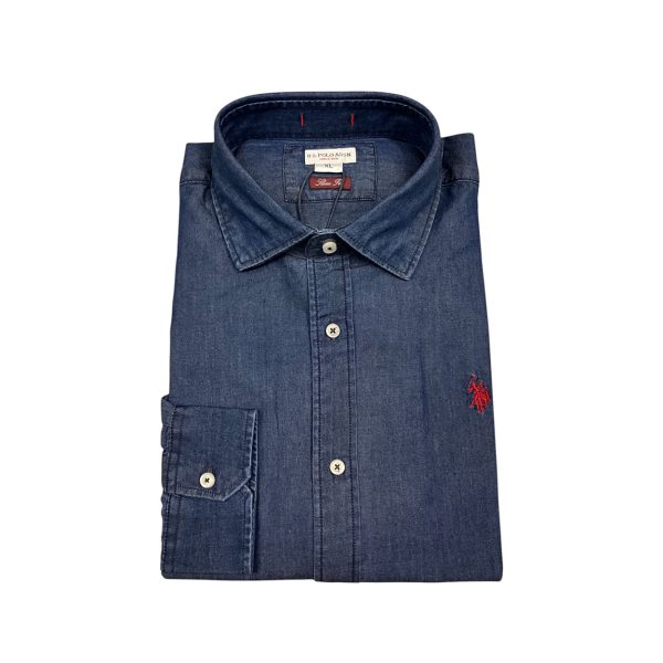 U.S. Polo Assn. - Camicia slim fit in cotone effetto denim leggero blu ZED 51633 EH03