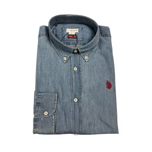 U.S. Polo Assn. - Camicia slim fit in cotone effetto denim lavato blu EVAN 51633 EH03