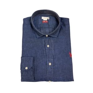 U.S. Polo Assn. - Camicia slim fit in lino blu scuro CALE 50816 EH03