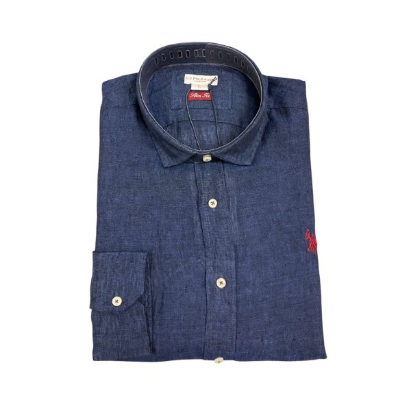 U.S. Polo Assn. - Camicia slim fit in lino blu scuro CALE 50816 EH03