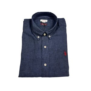 U.S. Polo Assn. - Camicia regular fit in lino blu scuro DIRK 50816 EH03