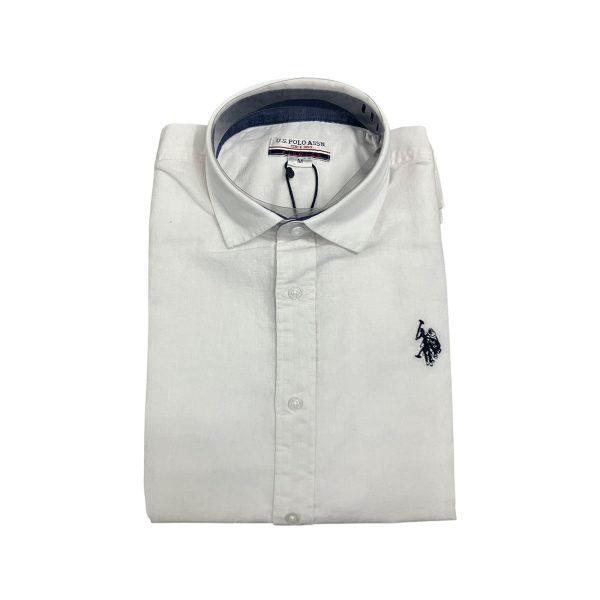 U.S. Polo Assn. - Camicia in lino bianco ottico GROS 53592 CHLD