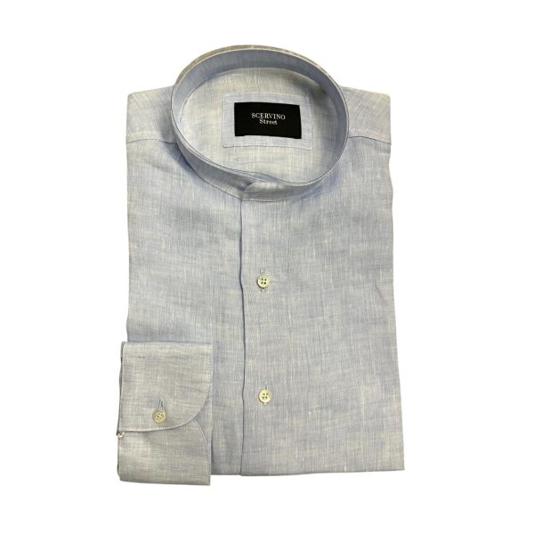 Scervino Street - Camicia lino celeste colletto coreano U38TK4001XXK