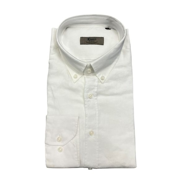 Marlboro Classics - Camicia bianco ottico lino e cotone tinta unita MCK05/21273