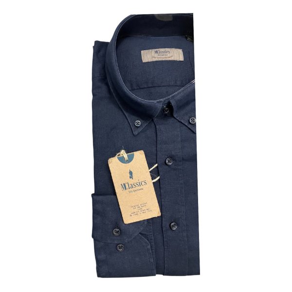 Marlboro Classics - Camicia blu scuro lino e cotone tinta unita MCK05/21273 - immagine 4