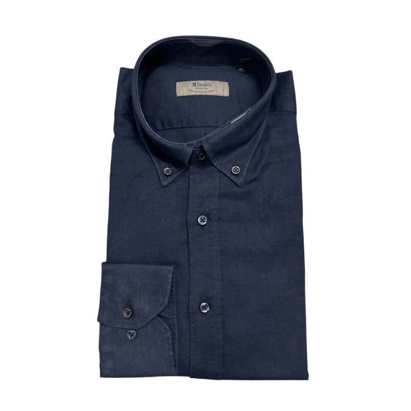 Marlboro Classics - Camicia blu scuro lino e cotone tinta unita MCK05/21273