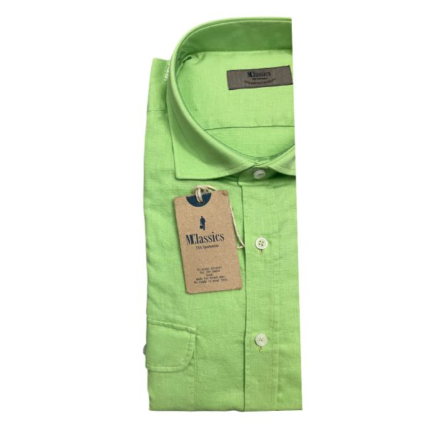 Marlboro Classics - Camicia verde acido misto lino con taschini MCK91/21273 - immagine 4
