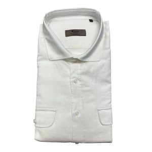 Marlboro Classics - Camicia bianco ottico misto lino con taschini MCK91/21273