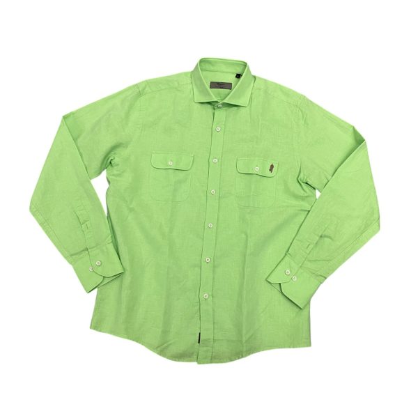 Marlboro Classics - Camicia verde acido misto lino con taschini MCK91/21273