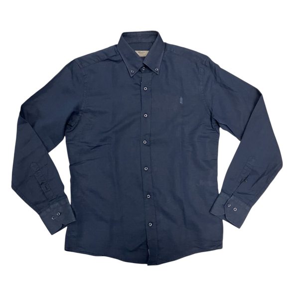 Marlboro Classics - Camicia blu scuro lino e cotone tinta unita MCK05/21273