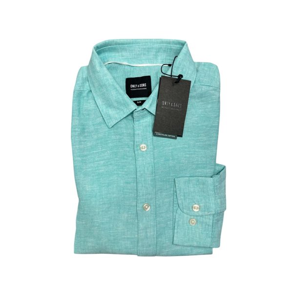 Only & Sons - Camicia in lino e cotone turchese - immagine 3
