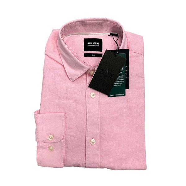 Only & Sons - Camicia in lino e cotone rosa - immagine 3