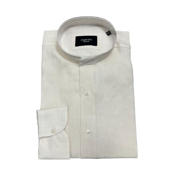 Scervino Street - Camicia lino beige colletto coreano U38TK4001XXK