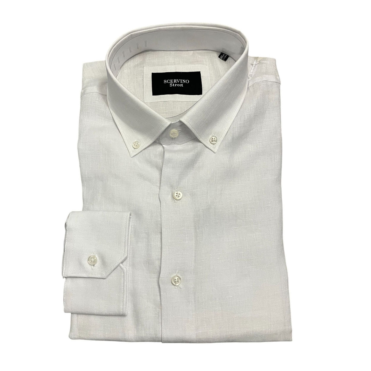 Scervino Street - Camicia in lino bianco ottico button down U38TK3961XXK